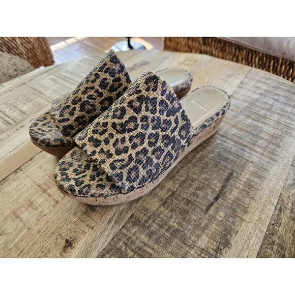 Stuart Weitzman Womens Flatout Leopard Canvas Raffia Flatform Slide Sandals 8.5 - Picture 8 of 14